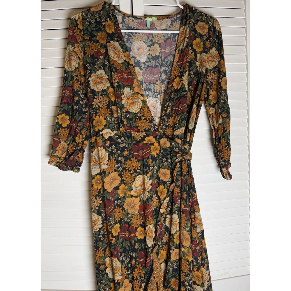 FARM Rio Floral Wrap Maxi Dress in Black, Rust & Mustard - Picture 4 of 14
